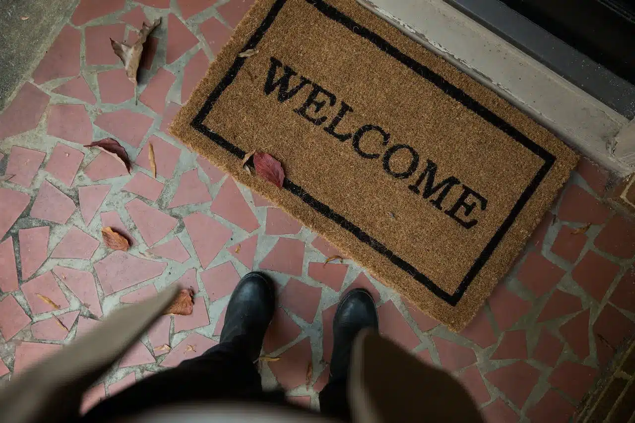 a welcome door mat