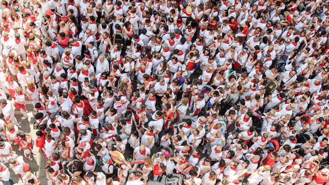 overhead view of a large crowd